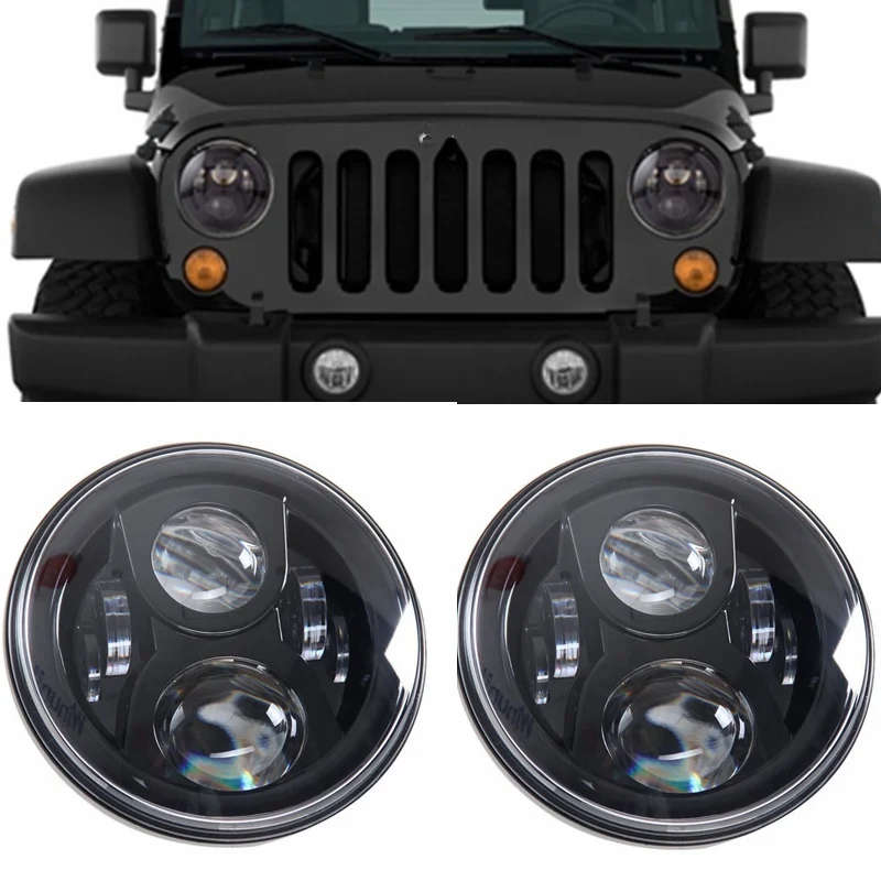 7 Inch Round Led Headlight DRLHi Lo Beam for Jeep Wrangler JK TJ LJ CJ Willys Wheeler Unlimited Rubicon Sahara Freedom Edition Sport Islander SE Sport Hummer 1&2 Land Rover Defender.2