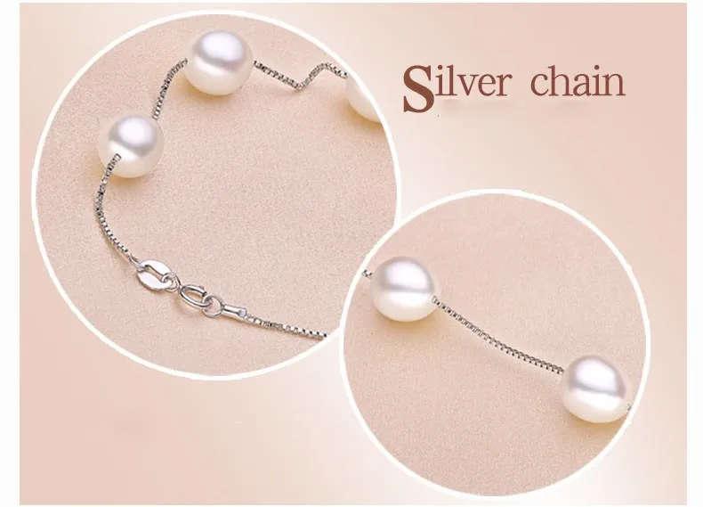 100% Natural Freshwater Pearl Genuine 925 Sterling Silver Bracelet - White Pearl