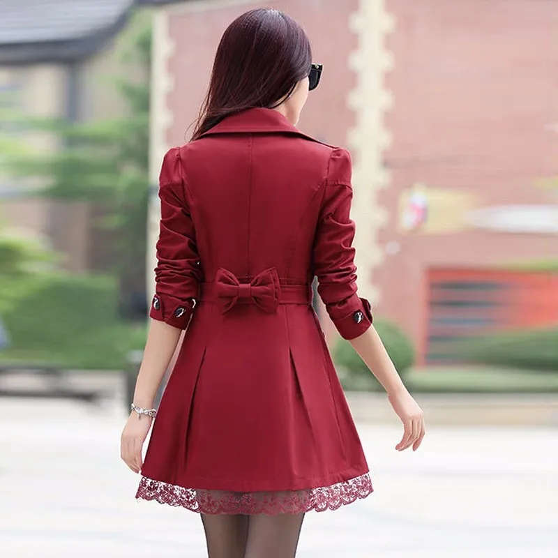 2016 Women Trench Coat Fashion Plus Size Lace Slim Double-Breasted Trench Coats Female Casual Windbreaker Outwear Casaco Femin YL0667
