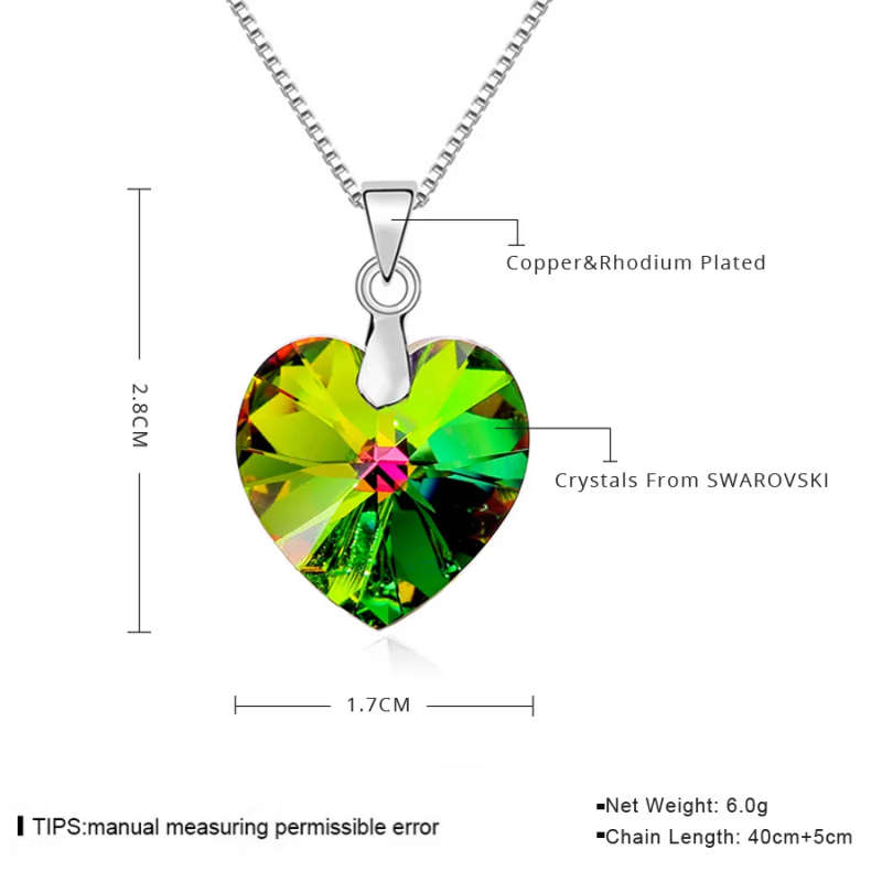 GENUINE Heart Necklaces Pendant Crystals From SWAROVSKI -  Crystal Virtual Light
