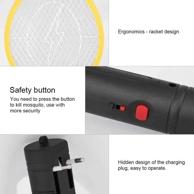 Cordless Rechargeable Electric Fly Mosquito Killer Swatter Bug Zapper Racket