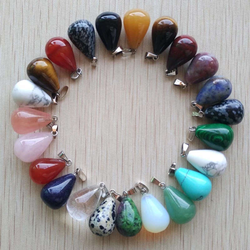 Natural Stone Water Drop Pendants Charms and Leather Cord Necklaces