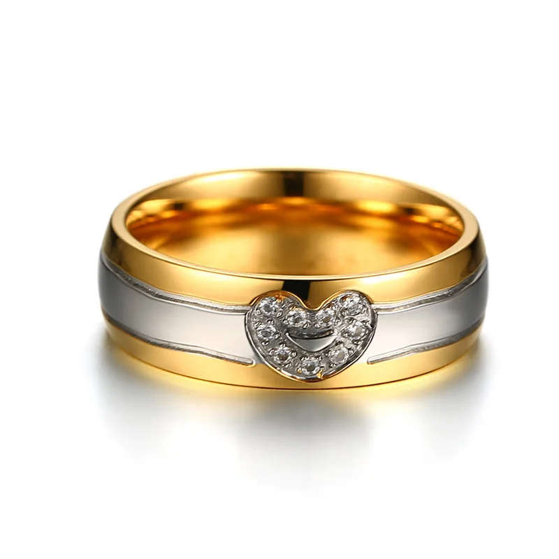 Meaeguet Classic 2-Lines Heart CZ Stone Engagement Rings For Women Stainless Steel Wedding Bands Accessories USA Size 5-12 (8)