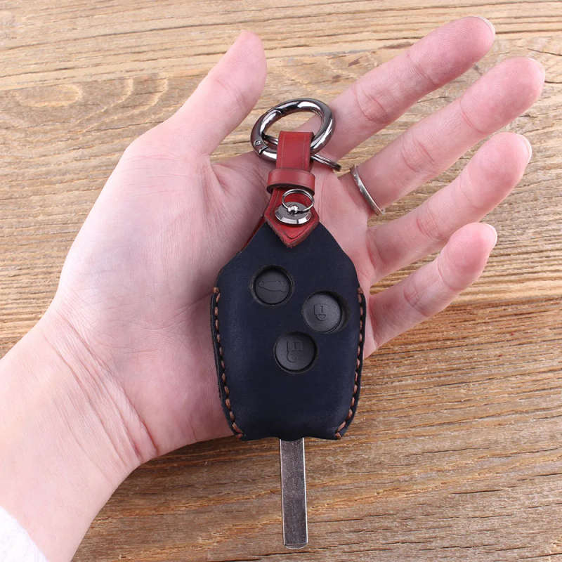 Remote Key Leather Key Case Fob 3 Button For Renault Kangoo II Clio III Protector Key Bag