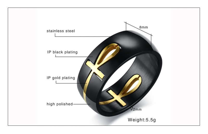 Meaeguet Personalized Separable Ankh Egyptian Cross Ring Black Color Stainless Steel Key of Life Wedding Bands Jewelry (6)