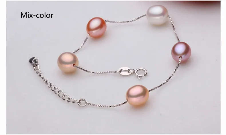 100% GENUINE PEARL and Genuine 925 Sterling Silver Bracelet - Multicolour Pearl