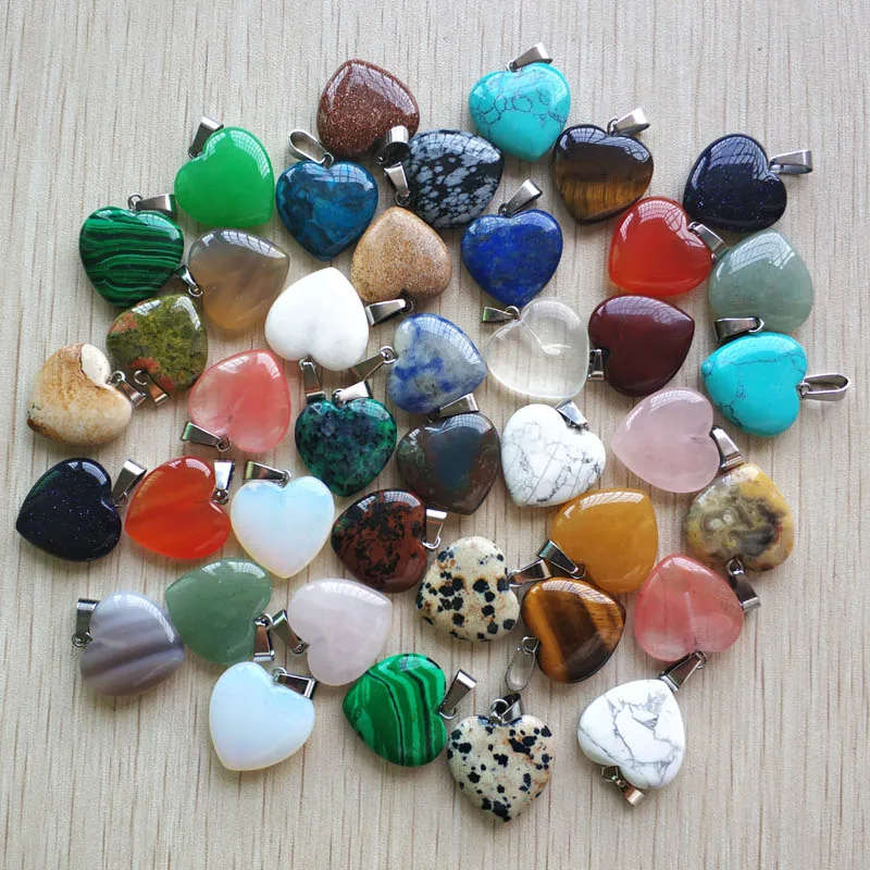 Natural Stone Heart Shape Pendants and Leather Cord Necklaces