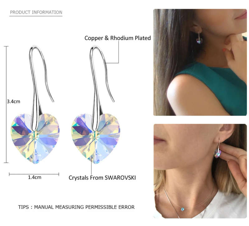 GENUINE Heart Crystals Earring From SWAROVSKI - Crystal Vitrail Light
