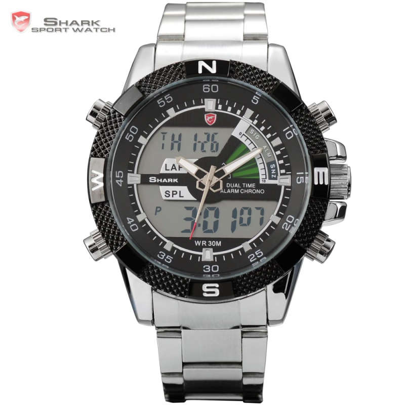 SHARK DUAL LED CHRONOGRAPH STEEL PORBEAGLE WATCH W/ BOX, PAPERS, LOADED!!