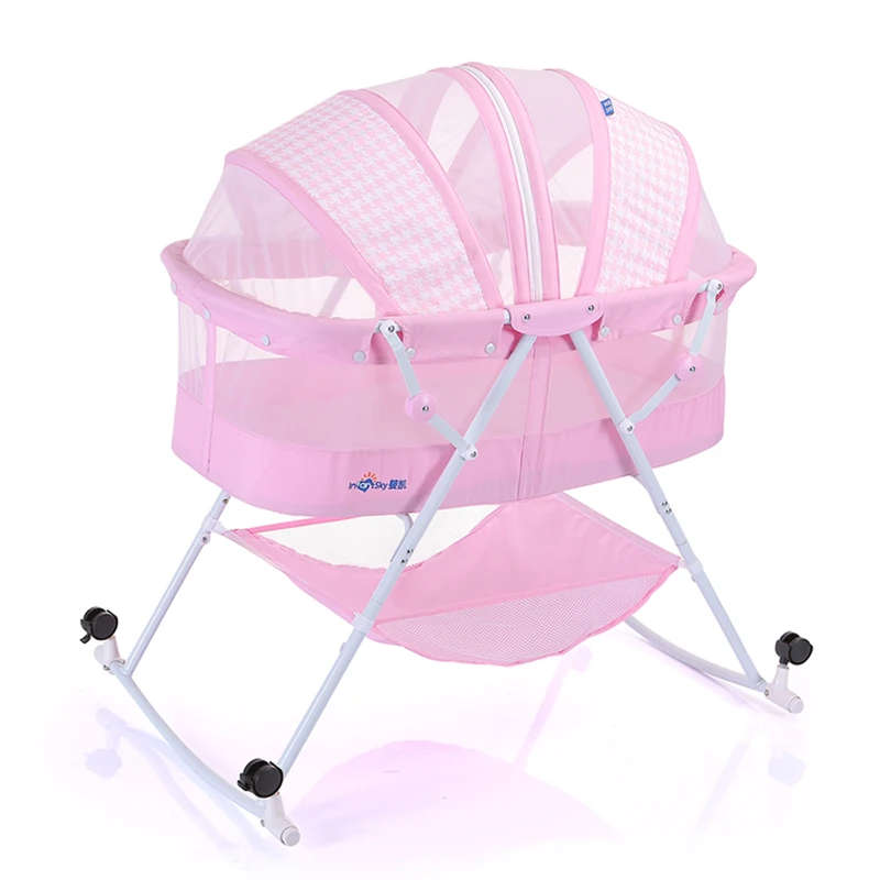 Baby Sleeper Mental Baby Crib Portable Cradle Bed Multifunctional Child Rocking Bed Folding with Bel