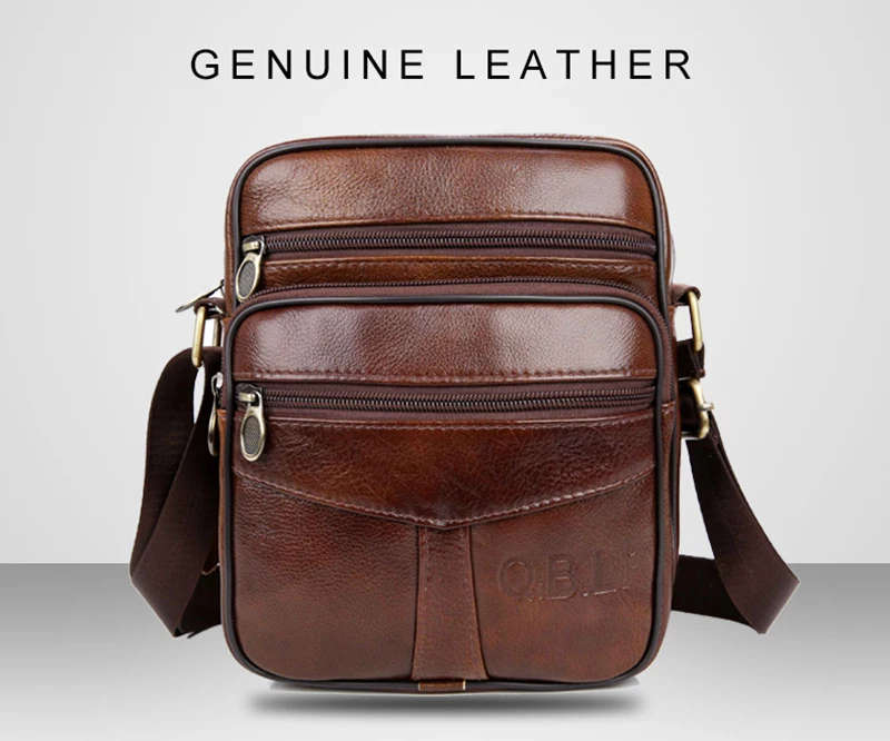 QiBoLu Cow Genuine Leather Messenger Bags Men Travel Business Crossbody Shoulder Bag for Man