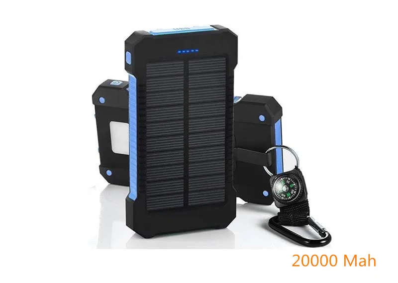 Solar Power Bank Waterproof 20000mAh Solar Charger 2 USB Ports External Charger Solar Powerbank for