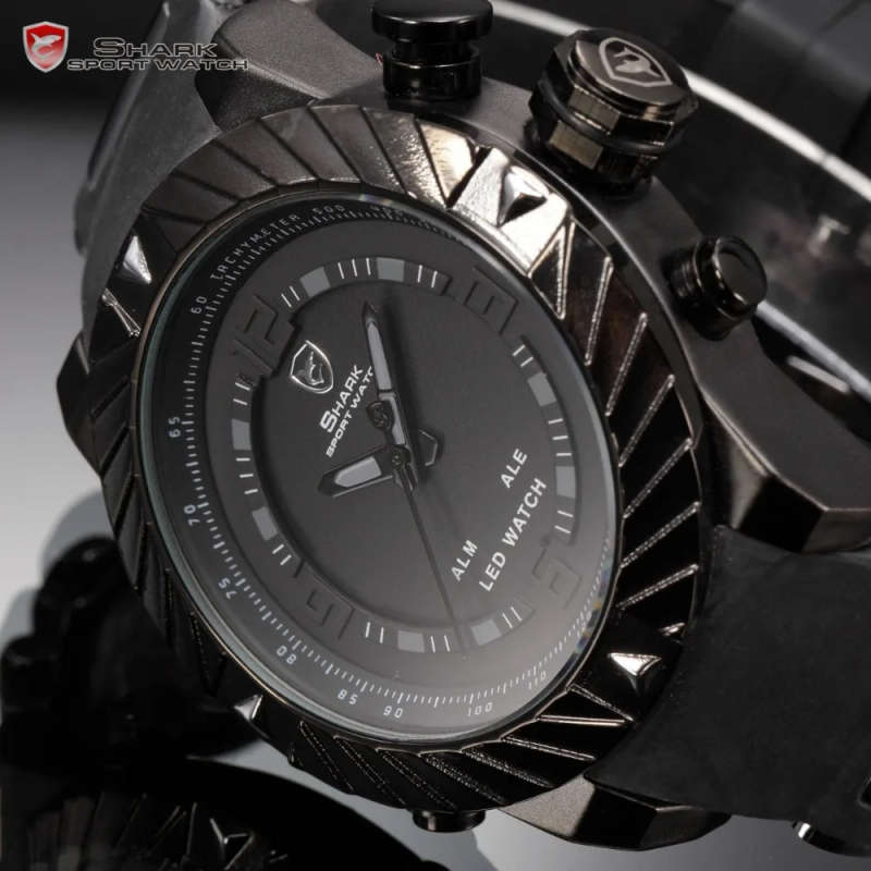 SHARK DUAL LED CHRONOGRAPH GOBLIN ALARM WATCH W/ BOX, PAPERS, LOADED!!
