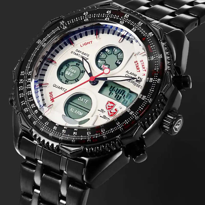 SHARK FLIGHT MASTER DUAL LED ALARM WATCH W/ BOX, PAPERS, LOADED!!