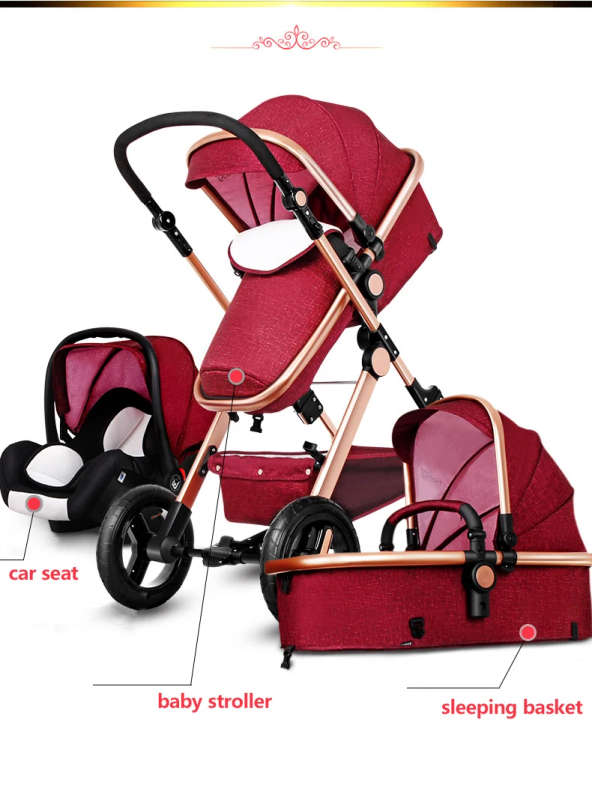 N2019 Gold baby stroller / baby pram 3 in 1 with Ultra light Convenience to travel withcar set strol