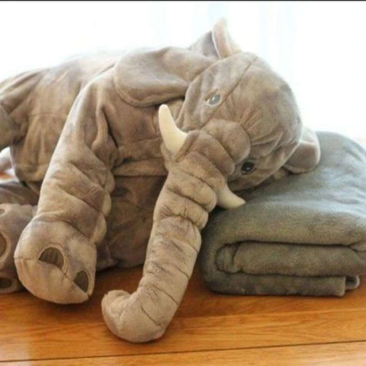 Elephant plush pillow with a blanket {Grey}