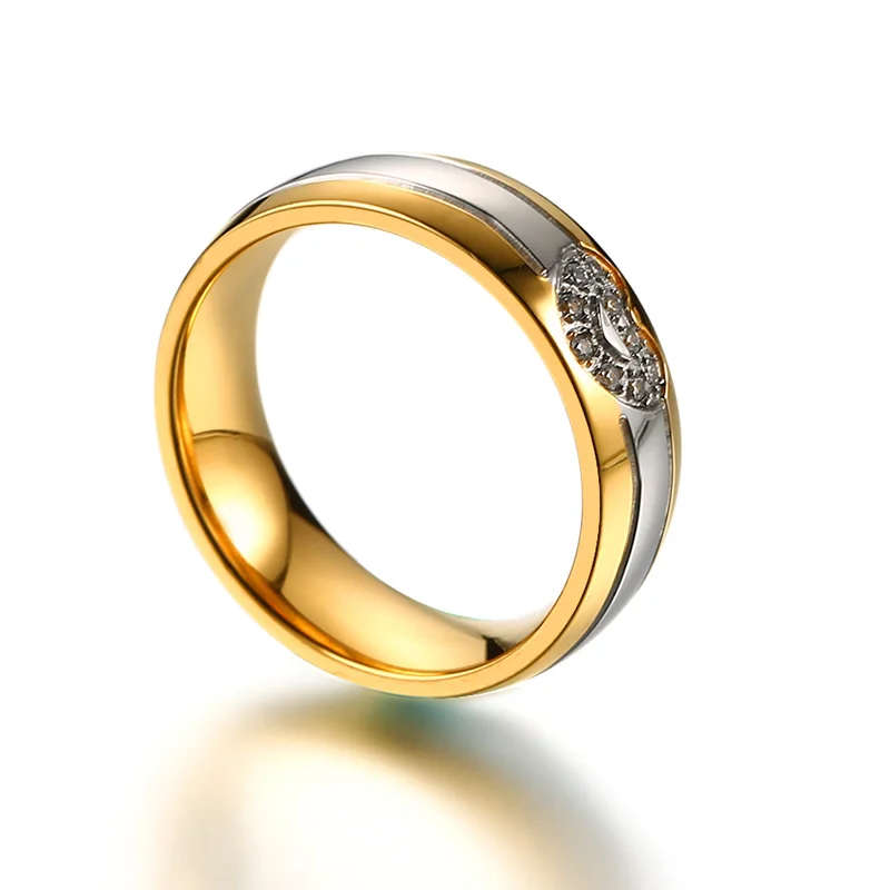 Meaeguet Classic 2-Lines Heart CZ Stone Engagement Rings For Women Stainless Steel Wedding Bands Accessories USA Size 5-12 (6)