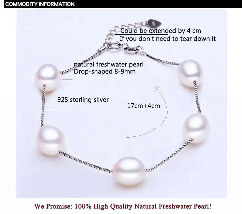 100% GENUINE PEARL and Genuine 925 Sterling Silver Bracelet - Multicolour Pearl