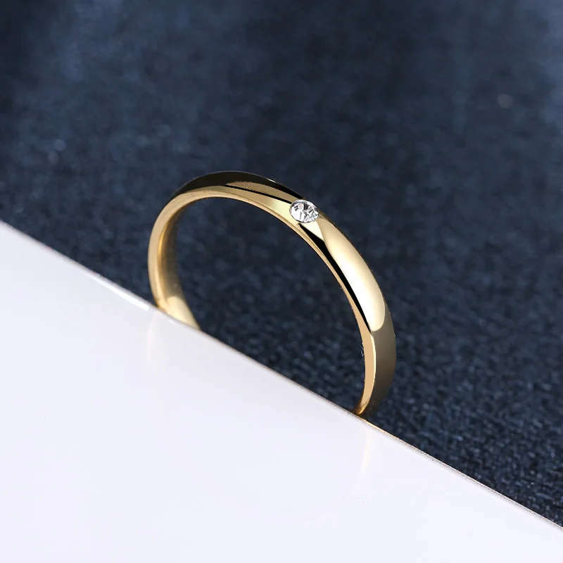 Genuine Stainless Steel One Zircon Ring Gold Color Size 7