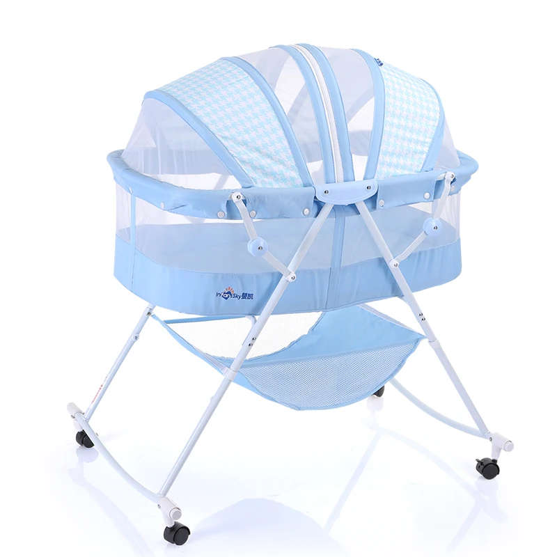 Baby Sleeper Mental Baby Crib Portable Cradle Bed Multifunctional Child Rocking Bed Folding with Bel