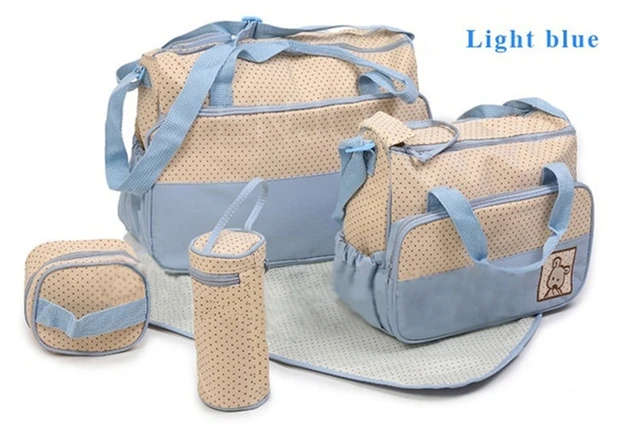 5 in 1 Multifunctional Baby Bag - Light blue Dots