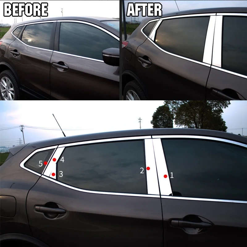 Window Chrome Pillar Post Cover Trim Molding Garnish Accent Stainless Styling for Nissan Qashqai J11
