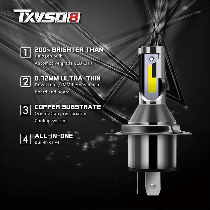 TXVSO8 H4 LED Headlight Bulbs 26000LM Per Set 6000K White for High&Low Beam Hi/Lo Plug and Play