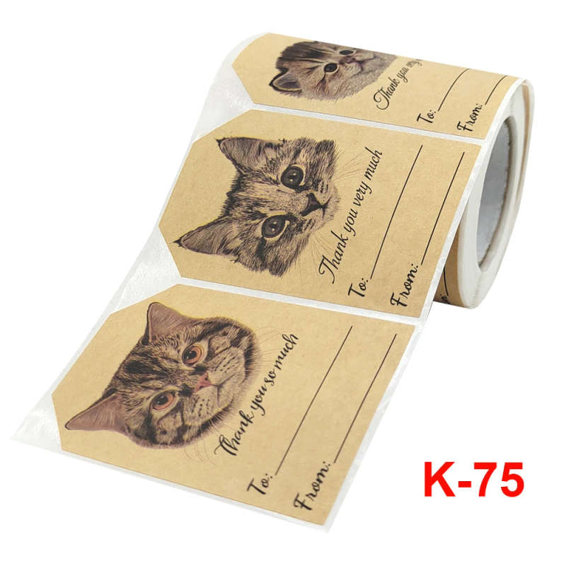 1pc Gold Leaves 5x7.5cm Kraft Paper Cat Thank You Stickers Seal Labels Ref 04