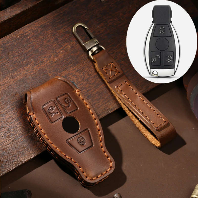 Leather Car Key Cover For Mercedes Benz CLS CLA GL R SLK AMG A B C S Class 2007-up 2014-up