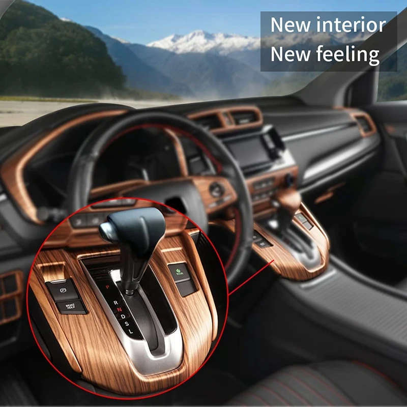 Car Peach Wood Grain Gear Panel Cover and Center Console CD Panel Cover Trim for Honda CR-V CRV