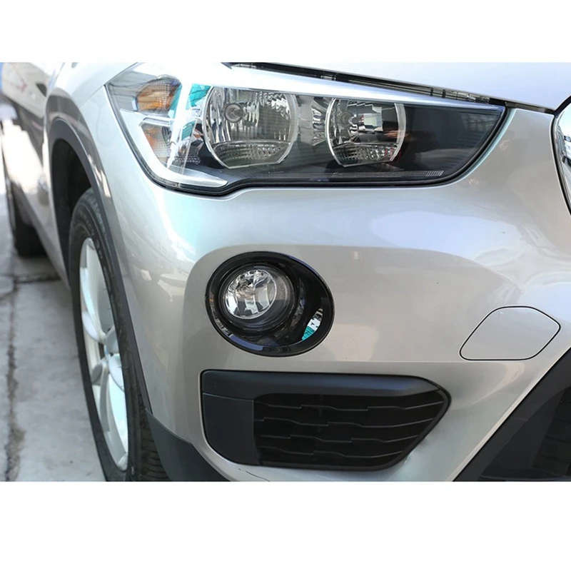 2Pcs Glossy Black Car Front Fog Light Lamp Cover Trim for-BMW X1 F48 2016-2019