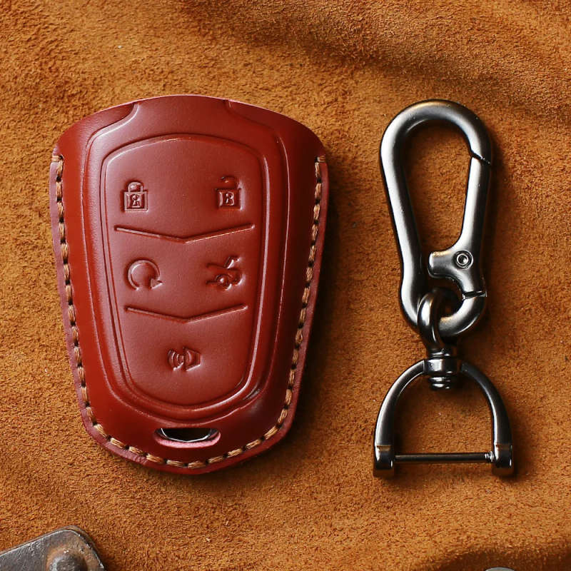 Genuine Leather Car Key Case Cover For Cadillac Escalade ESV XTS ATS CTS CT6 XT5 BLS 2015-19