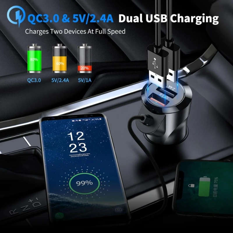 Car Charger Dual USB MP3 Player Bluetooth Receiver FM Transmitter Call Hands-Free Holder