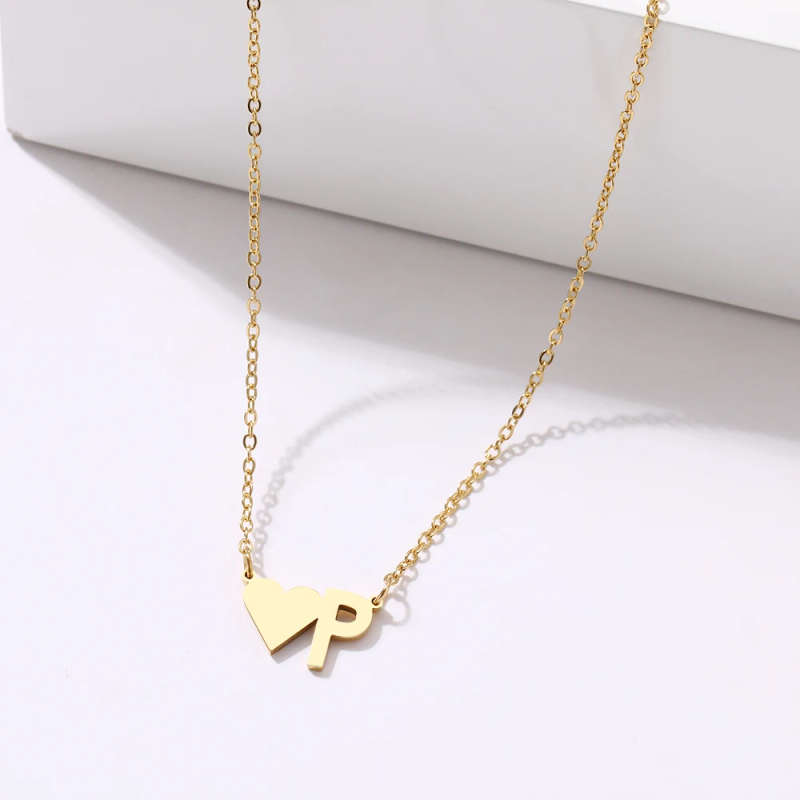 Genuine Stainless Steel Initial Letter  P  Name Choker Stainless Steel Necklace - DO NOT FADE