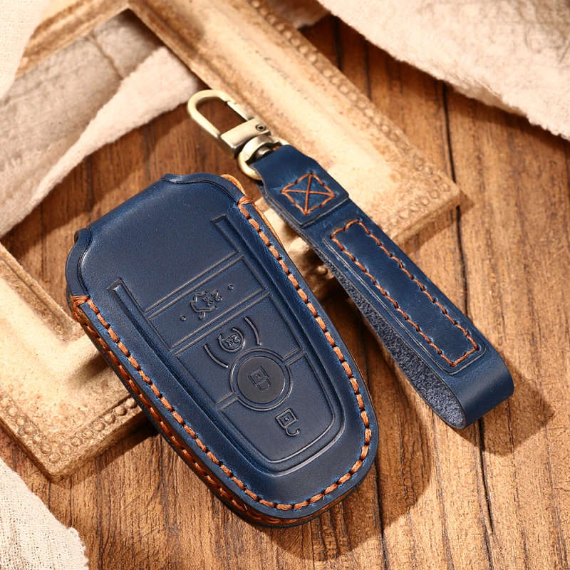 Leather Remote Key Fob Holder Cover Case For Ford Edge Ranger Smart Key Fob 2017-2021