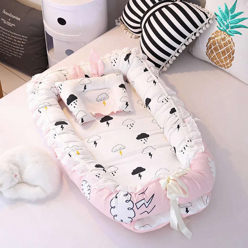 Baby Nest Bed Portable Crib Travel Bed Infant Toddler Washable Cotton Cradle for Newborn Baby Sleep
