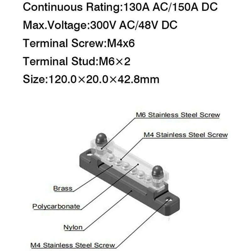 6P Copper Busbar 150A High Current Straight Single Row with Transparent Upper Cover