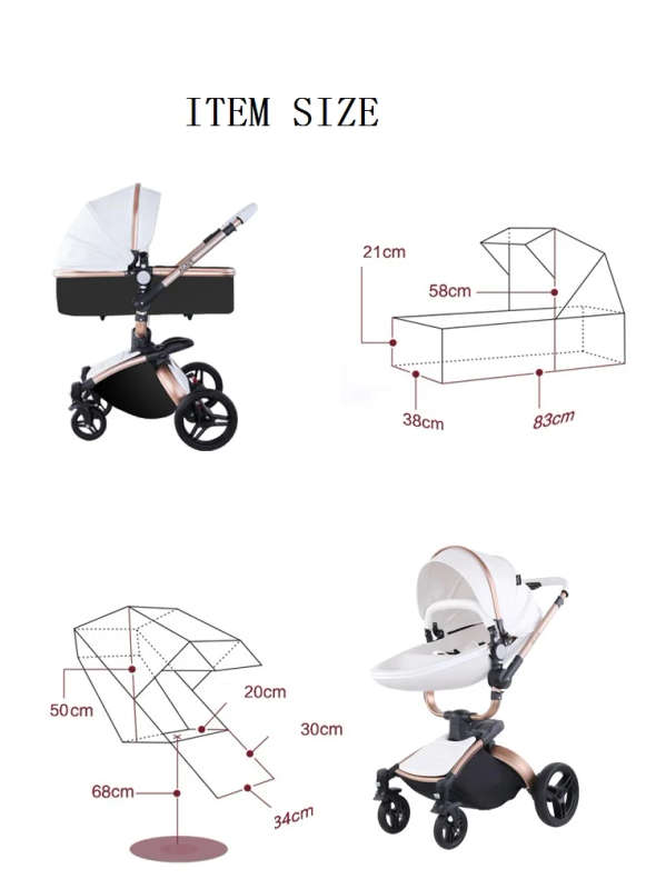 PU Leather 3 in 1 Baby Stroller High Landscape Portable Luxury Carriage Aulon Pram on 2020