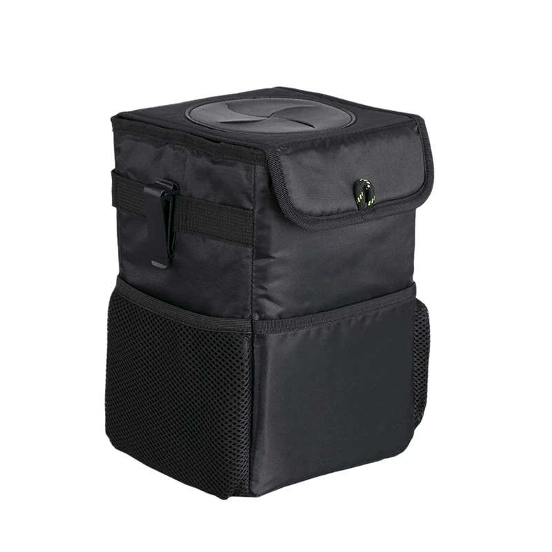 Car Trash Can with Lid Storage Pockets Backseat Hanging WastebasketCollapsible Organizer Console