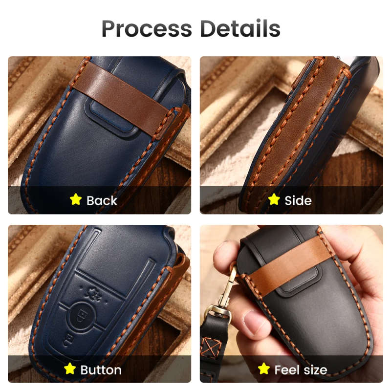 Leather Remote Key Fob Holder Cover Case For Ford Edge Ranger Smart Key Fob 2017-2021