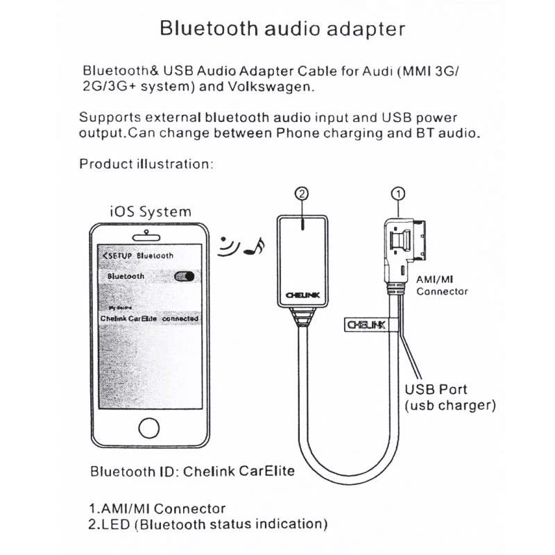 Car Bluetooth Audio Cable 3G AMI Wiring Harness Bluetooth Music Module Receiver for Audi/Golf