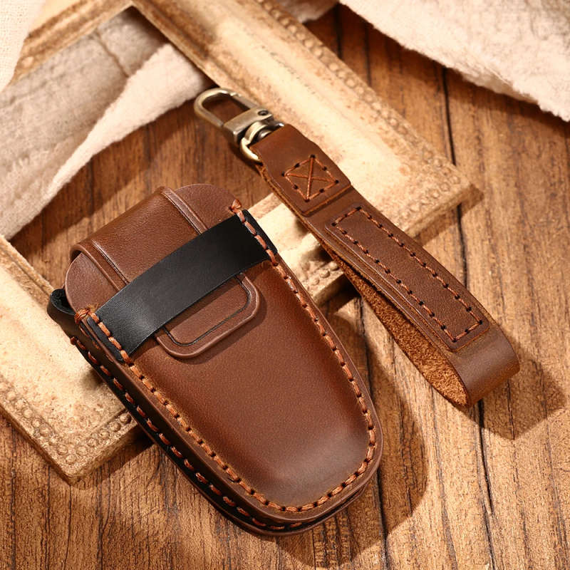 Leather Remote Key Fob Holder Cover Case For Ford Edge Ranger Smart Key Fob 2017-2021