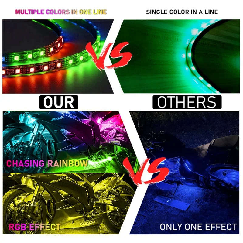 12Pcs Motorcycle LED Lights Kits,APP Control RGB Multicolor Waterproof Light for Honda Kawasaki