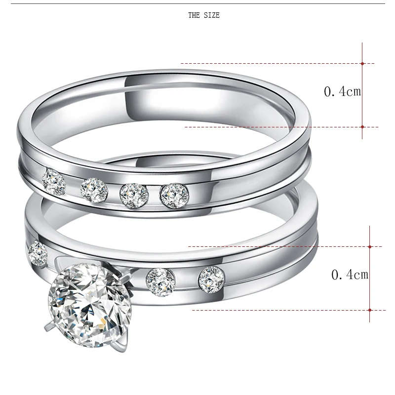 GENUINE STAINLESS STEEL and Zircon Rings Set  Size 10 - DO NOT FADE