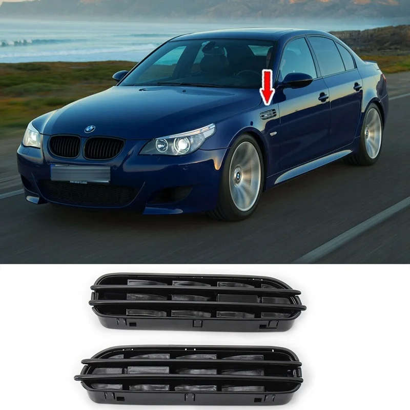 2 Pcs M5 Side Fender Air Flow Vents Grille Grill For-BMW E60/E61 E39 M5 Glossy Black