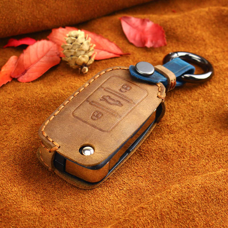 Leather Flip Car Key Case for VW Volkswagen Polo Golf Passat Beetle Caddy T5 Eos Tiguan Seat