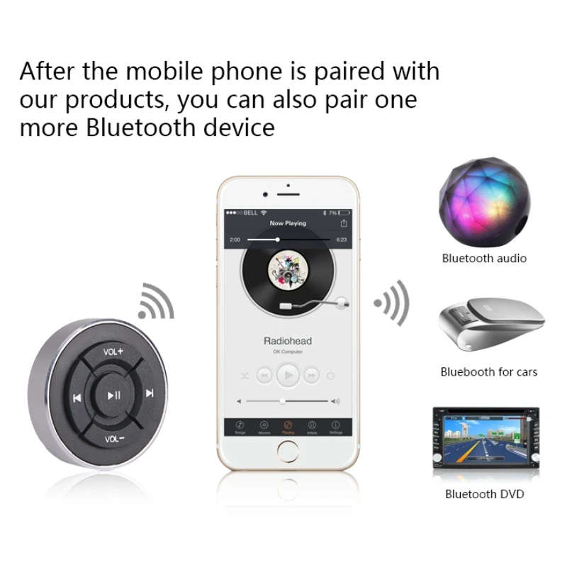 Car Steering Wheel Wireless Bluetooth Controller Mobile Phone Steering Wheel Remote Controller