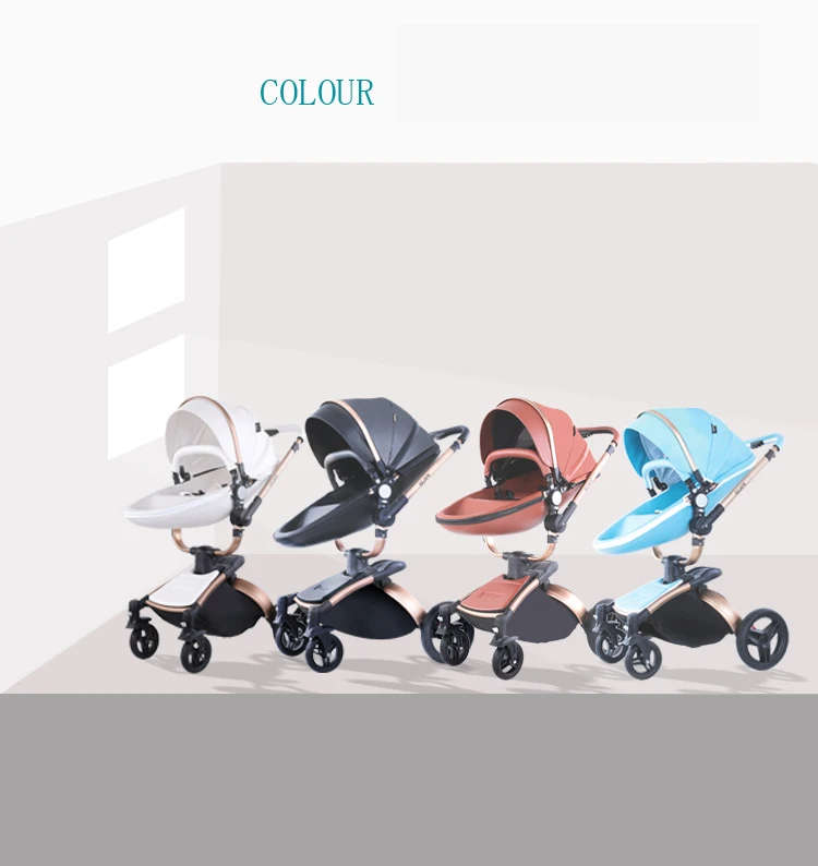 PU Leather 3 in 1 Baby Stroller High Landscape Portable Luxury Carriage Aulon Pram on 2020