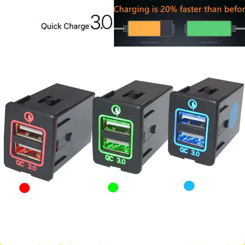 Quick 3 Charger Dual USB Ports Charging Socket Adapter Switch For Mitsubishi Outlander 3 Xpander