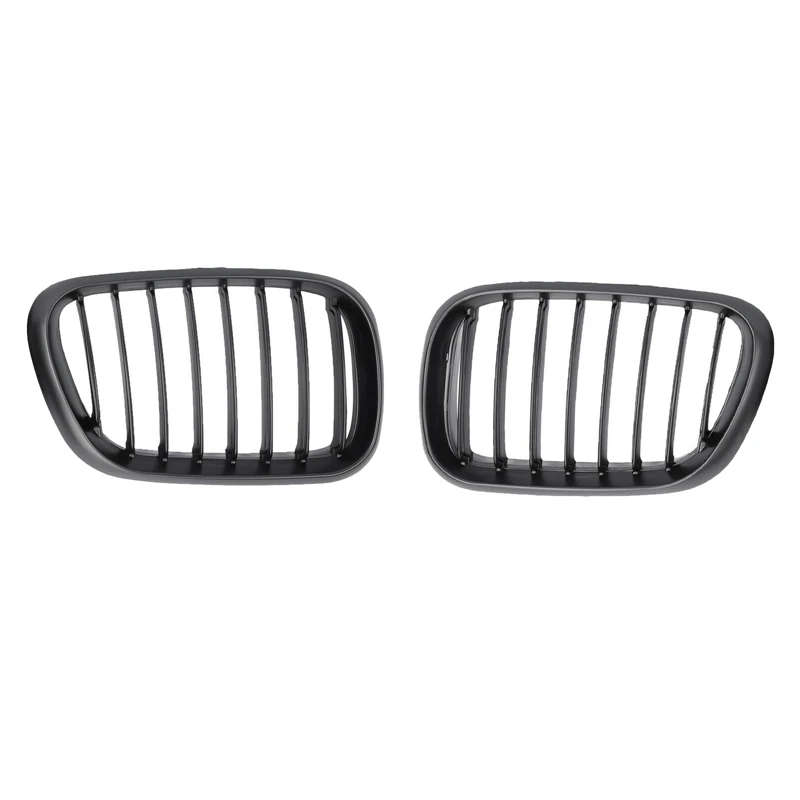 Car Front Grille Grill L&R Hood Bumper Kidney Grilles Matte Black for -BMW E53 X5 1999-03